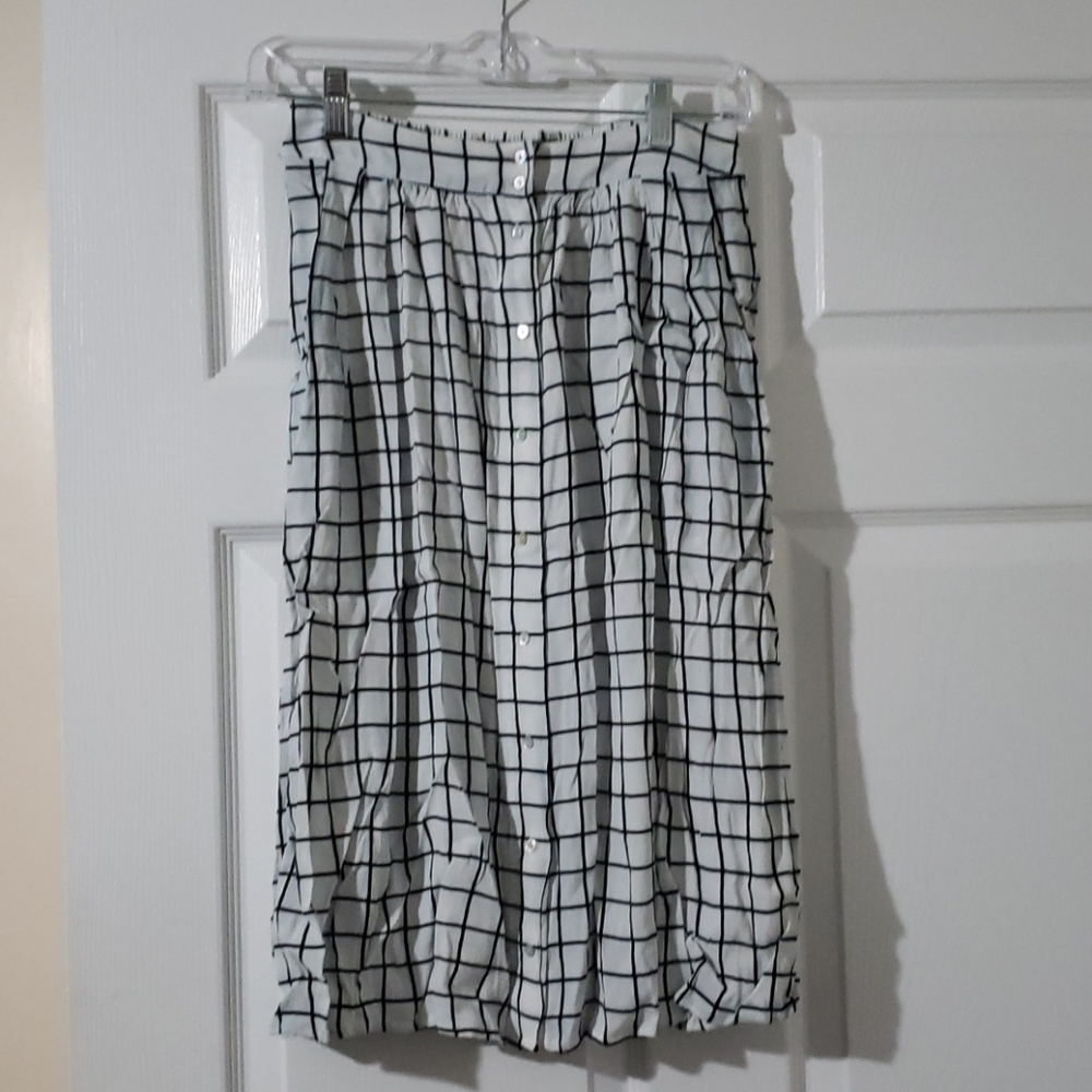 Forever 21 White Grid Midi Skirt